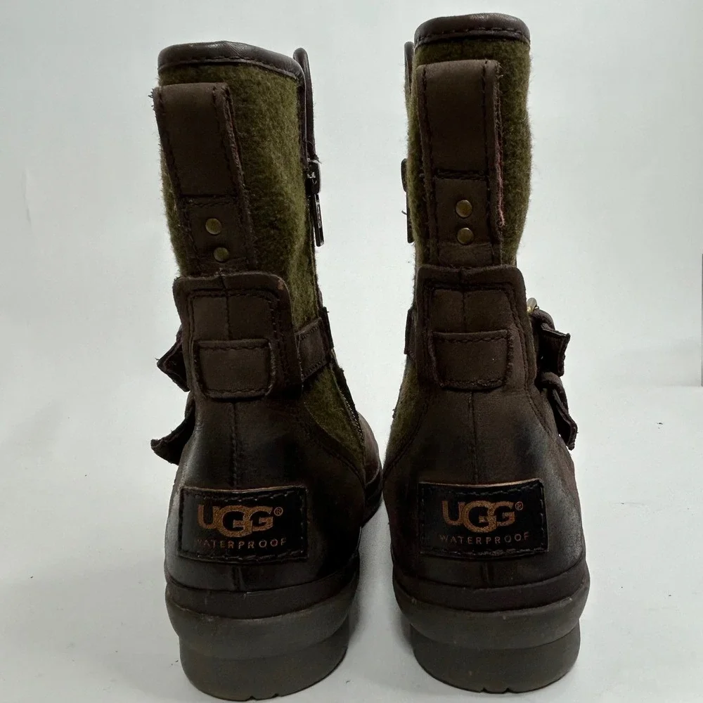 UGG Waterproof‎ Kids Boots Brown Green Wool Buckle Zip Size 5